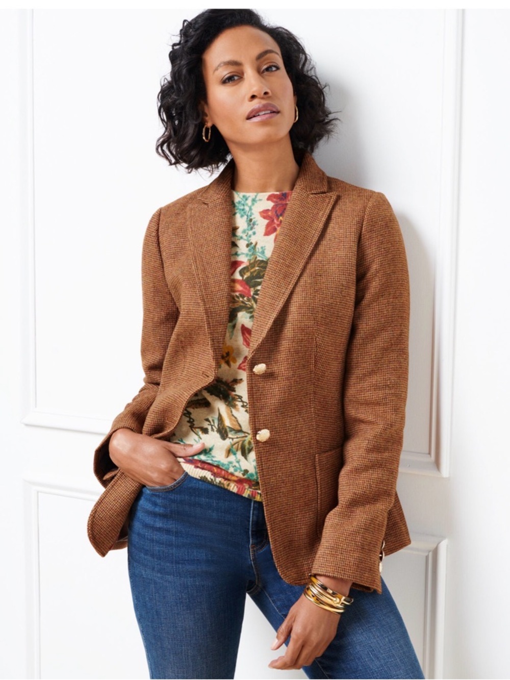 Talbots Brown Herringbone Flattering Tailored Wool Lined Blazer NWT